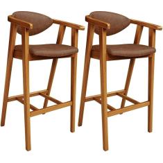 Kit 02 Banquetas Alta Cozinha Bancada Bar Sala De Jantar Fixa Cecília L02 Couríssimo Marrom