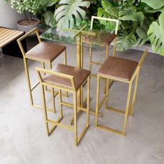 Jogo Mesa Alta Bistrô Quadrada Vidro 4 Banquetas Estofado Confort Indu