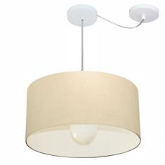Lustre Pendente Cilíndrico Com Desvio De Centro Vivare Md-4230 Cúpula Em Tecido 50x25cm - Bivolt Algodão-crú 127/220v