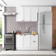 Cozinha Modulada 3 Peças 6 Portas 2 Gavetas com Balcão para Pia Unna Branco