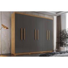 Guarda Roupa Solteiro 6 Portas e 2 Gavetas c/ Pés Espanha Naturale/Grafite - Rufato