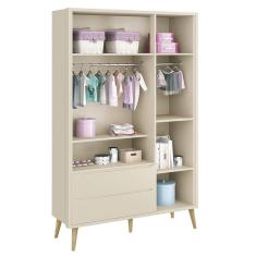 Guarda Roupa Infantil Theo 3 Portas Areia Fosco Com Pés Madeira Natural Reller Móveis Areia Fosco