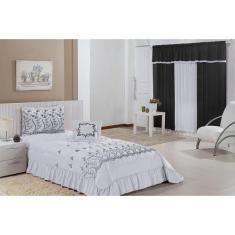 Kit Cobre Leito Solteiro Desejos 04 Peças Bordado + Cortina 2,00x1,70m