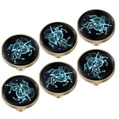 Amogeeli Glowing in Dark Zodiac Glass Brass Gabinete Gaveta Puxadores com Parafusos Pacote com 6