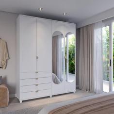 Guarda-Roupa Casal com Espelho 4 Portas 4 Gavetas 100% MDF Look 181 cm