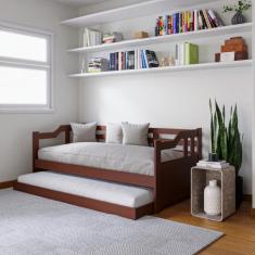 Sofá Cama com Cama Auxiliar 3 Lugares Firme em Madeira Castanho Zuriqu