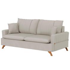 Sofá 200cm 3 Lugares Com Almofadas Pés Curvos Veras Suede D05 Bege Claro - Mpozenato