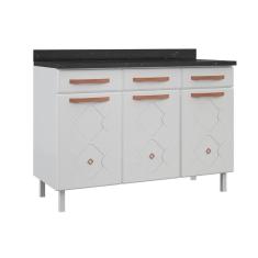 Balcão de Cozinha Mirage New Aço 3 Portas e 3 Gavetas c/Tampo 120cm Branco - Telasul