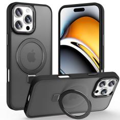 Lufanbis Capa magnética para iPhone 16 Pro Max com suporte de anel, [proteção contra quedas de 3 pés] [toque aveludado] Capa de telefone fina translúcida fosca traseira à prova de choque para iPhone