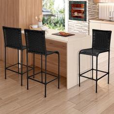 Banqueta Alta Famais Diplomata Em Fibra Sintética Preta Preto