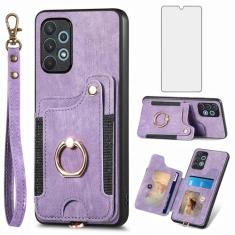 Capa de telefone para Samsung Galaxy A32 5G 2021 16.5 cm capa carteira com protetor de tela de vidro temperado alça de pulso cordão suporte de cartão RFID anel suporte M32 G5 A 32 32A S32 SM-A326U