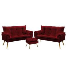 2 Namoradeiras Beta com Puff Lunar Veludo Aradecor, Vermelho, ÚNICO