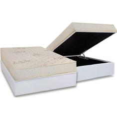 Conjunto Box Baú Casal: Colchão Espuma Luckspuma D45 Gran Luck Floral Pró Saúde + Base Crc Courano White(138x188)