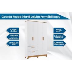 Guarda Roupa Bebê 4 Portas E 2 Gavetas Jujuba Branco - Permóbili Baby