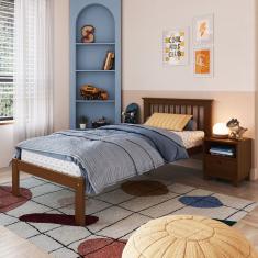 Cama de Solteiro Júlia de Madeira Maciça com Lastro Walnut