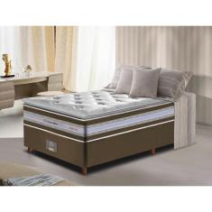 Conjunto Cama Box Solteiro De Molas Ensacadas D33 Com Pillow Top Cama Inbox Select 88x188x71 Café