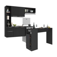 Armário De Cozinha Com Bancada Americana/mesa Gourmet Sofia Multimóveis Mp2195 Preto Preto