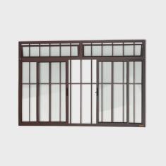 Janela Plus 4 Folhas com Bandeira e Grade Vidro Liso 120cm x 200cm Brimak