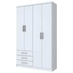 Guarda-Roupa Solteiro 4 Portas 3 Gavetas Henn Caju Branco