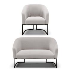 Sofá Namoradeira E Poltrona Base Industrial Preto Stella Veludo Cinza D03 - D`rossi