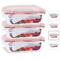 KIT 3 Potes de Vidro Retangular com Tampa Hermética 640ml Cor:Vermelho (QH)