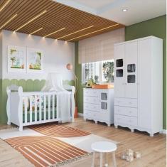 Quarto de Bebê Berço 3 em 1, Guarda-roupa e Cômoda com Janelas 100% MD