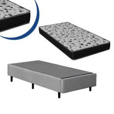 Cama Box Solteiro Colchão Molas Ensacadas + Box Suede Cinza 54x88x188