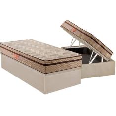 Cama Box Baú Solteiro: Colchão Molas Ensacadas Paropas MasterPocket Marcelly Ibiza + Base CRC Suede Clean(88x188)