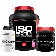 Kit Whey Protein Iso Protein 2Kg + Creatina 100g + Glutamina 100% 300g - Bodybuilders-Unissex