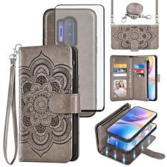 Asuwish Capa de celular para OnePlus 8 Pro One Plus 8Pro 5G Carteira com zíper destacável com protetor de tela de vidro temperado, alça transversal, porta-cartões de flores em 1 Plus 1 + Plus8 1+