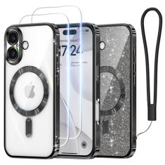 Meifigno Capa Candy Series para iPhone 16 Plus de 6,7 polegadas, [2 protetores de tela] [cartão de glitter e alça de pulso] [compatível com MagSafe] Proteção total da câmera para iPhone 16 Plus,