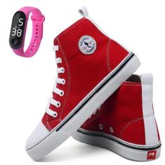 Kit Tênis Casual Feminino Cano Médio Liso + Relógio Digital - Polo Blu