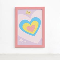 Quadro Infantil Coração 22x32 Moldura Rosa - Quartinhos