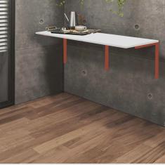 Mesa Suspensa de Estudos Parede 120cm Escritório Suporte Bronze mdf Branco - Ahazzo Móveis