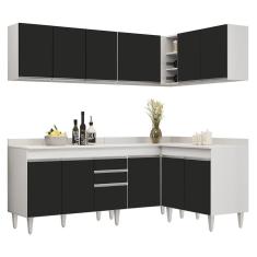 Armário De Cozinha Modulado De Canto 6 Peças Cp29 Balcão Com Tampo Branco/preto - Lumil