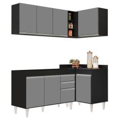 Armário De Cozinha Modulado De Canto Esquerdo 4 Peças Cp46 Balcão Sem Tampo Preto/cinza - Lumil