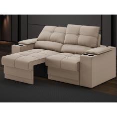 Sofá com Porta Copos e Carregador USB Retrátil e Reclinável Ringo 1,70m Velosuede - NETSOFAS