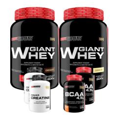 KIT 2x Whey Protein Giant Whey Protein 900g + 2x BCAA 100g + 2x Creatine 100g - Bodybuilders-Unissex