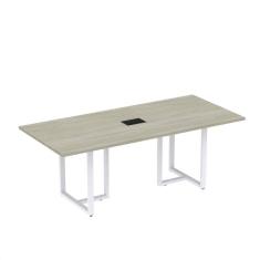 Mesa de Reunião Retangular com Power Box 200x90cm MR2000P25TUB Nogueira Casablanca/Branco