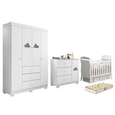 Dormitório Infantil Ane Guarda Roupa, Cômoda, Berço Danny com Colchão Supreme - Phoenix Baby