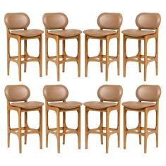 Kit 8 Banquetas Alta Estofada Rafine Madeira Castanho Impermeável Marrom