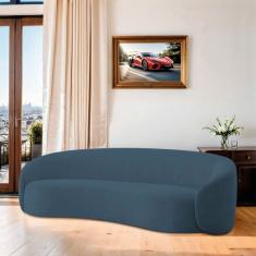 Sofá Curvo Orgânico Sala Recepção 3 Lugares Alemanha 200cm Linho Azul royal