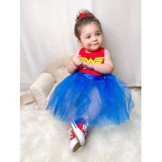 Fantasia Infantil mulher maravilha linda body e saia de tule do 2 ao 8