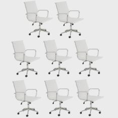 Kit 8 Cadeiras de Escritório Presidente Esteirinha em Corino Sevilha