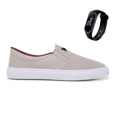Kit Tênis Iate Polo Legítimo Slip On Masculino + Relógio Digital Touch