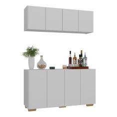 Kit Bar Armário Aéreo E Aparador 4 Portas Multimóveis Mp1087 Branco/natural Branco/natural