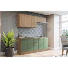 Cozinha Modulada Completa Botanic 5 Peças 2 Aéreos + 2 Balcões + 1 Complemento Sem Pia M665 Nogueira Verde Oliva