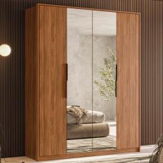 Guarda Roupa Casal 4 Portas Com Espelho E 3 Gavetas Attore Nogueira Touch