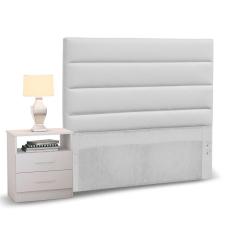 Cabeceira Cama Box Solteiro 90cm Greta Corano Branco E 1 Mesa De Cabeceira Flex Branco - Mpozenato