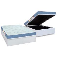 Cama Box Baú Casal: Colchão Espuma D45 Castor Sleep Max Duplo + Base Crc Courano White(138X188)